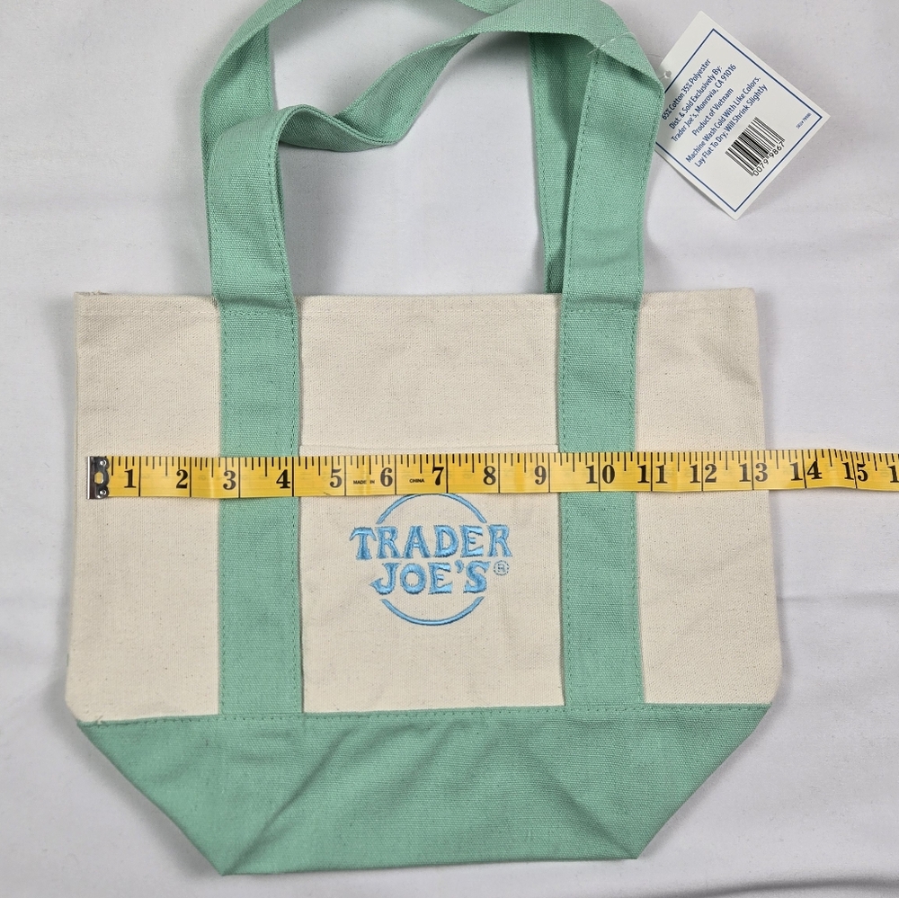 NWT Green Trader Joe's Mini Pastel Canvas Tote Bag - Picture 3 of 5
